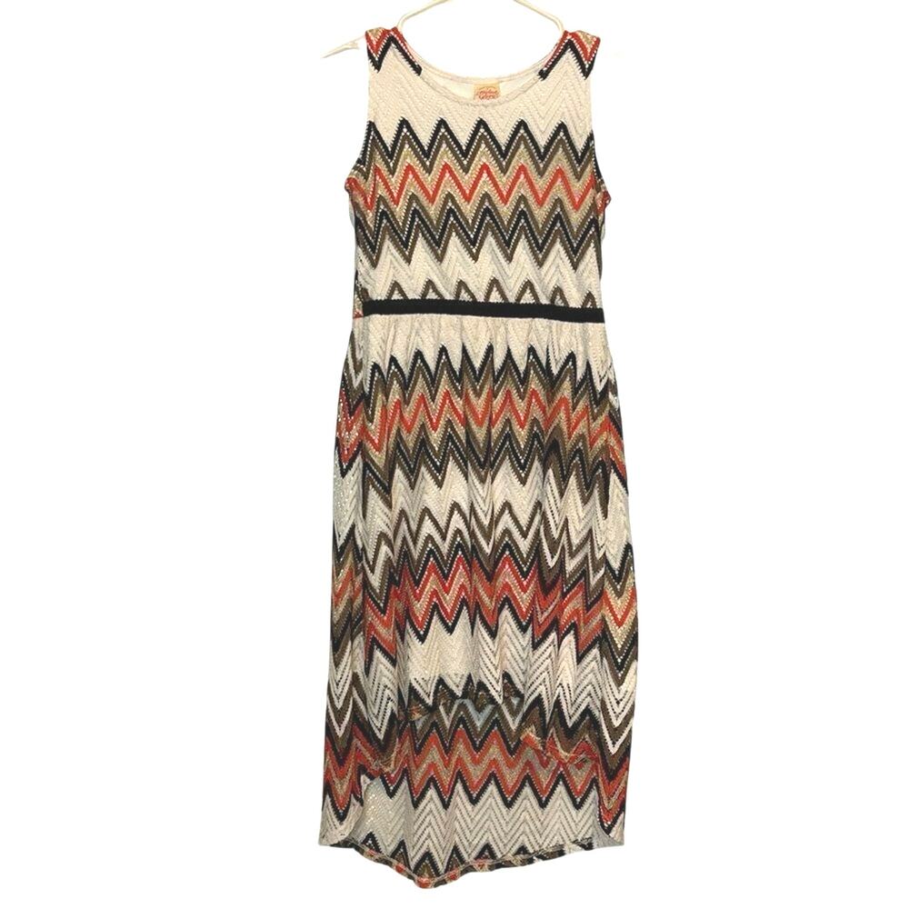 Faded Glory Girls Chevron Sleeveless Dress Size Large 10 12 Black Cream Orange